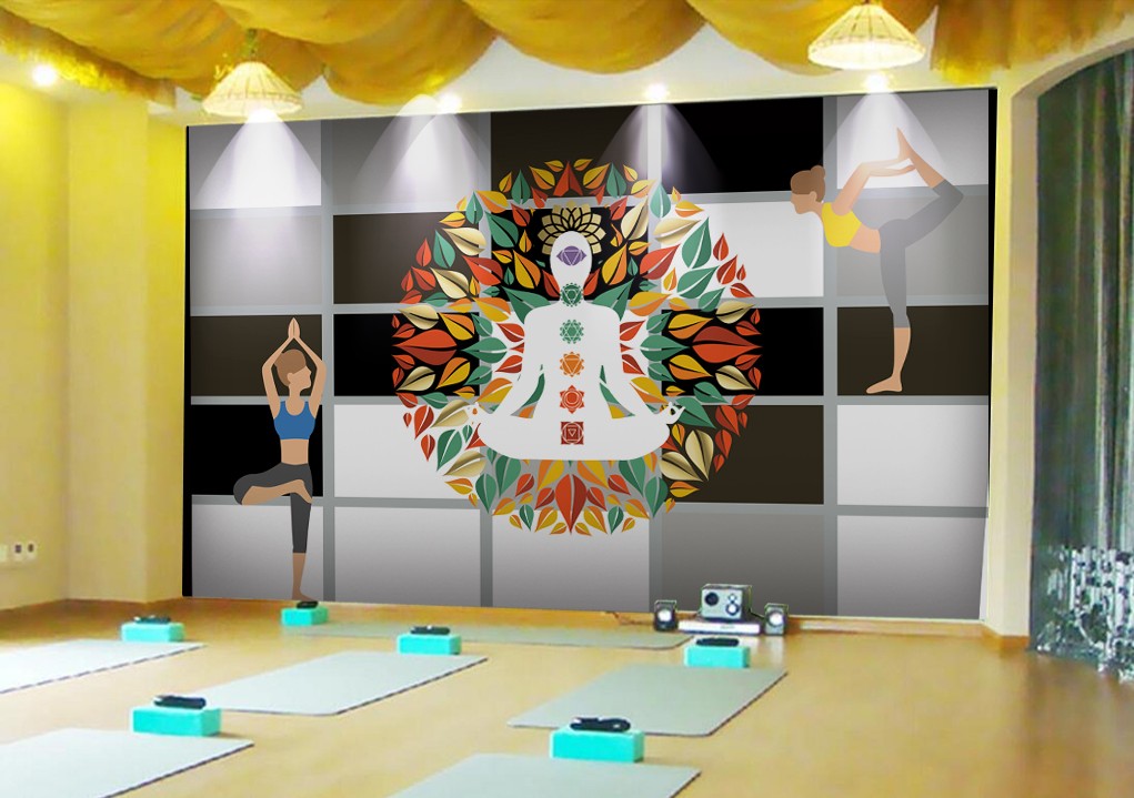 瑜伽馆墙纸会所印度瑜伽室店健身房背景墙餐厅饭店壁画壁纸墙布壹德壹