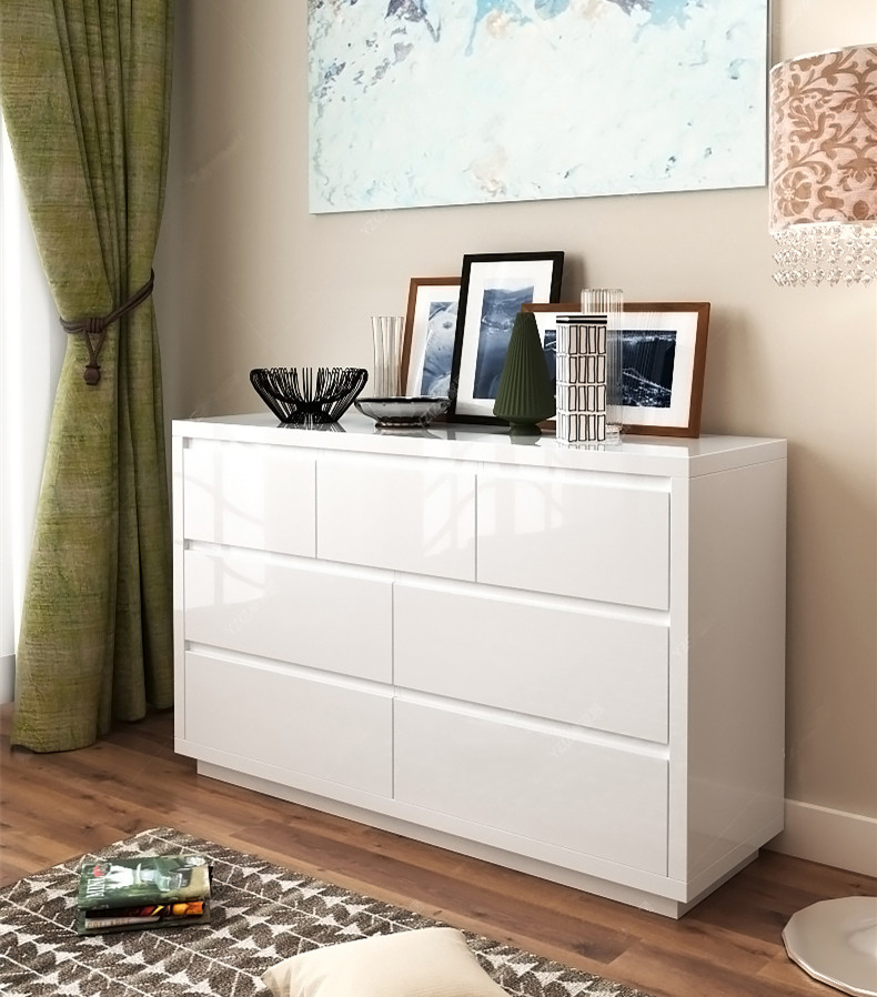 阁贝尔goebel白色亮光烤漆七斗柜简约现代客厅卧室储物简约时尚组合边