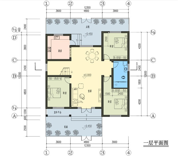 實物圖紙新農村現代時尚的一層自建房設計圖效果圖123米x122米