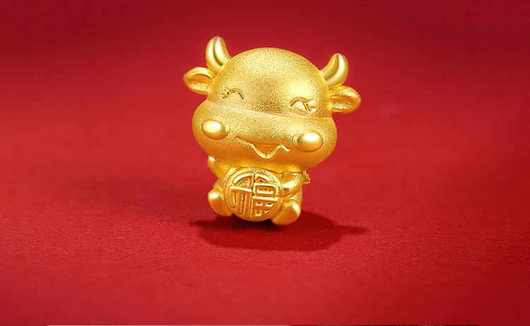 老庙卡通牛吊坠单个礼盒装