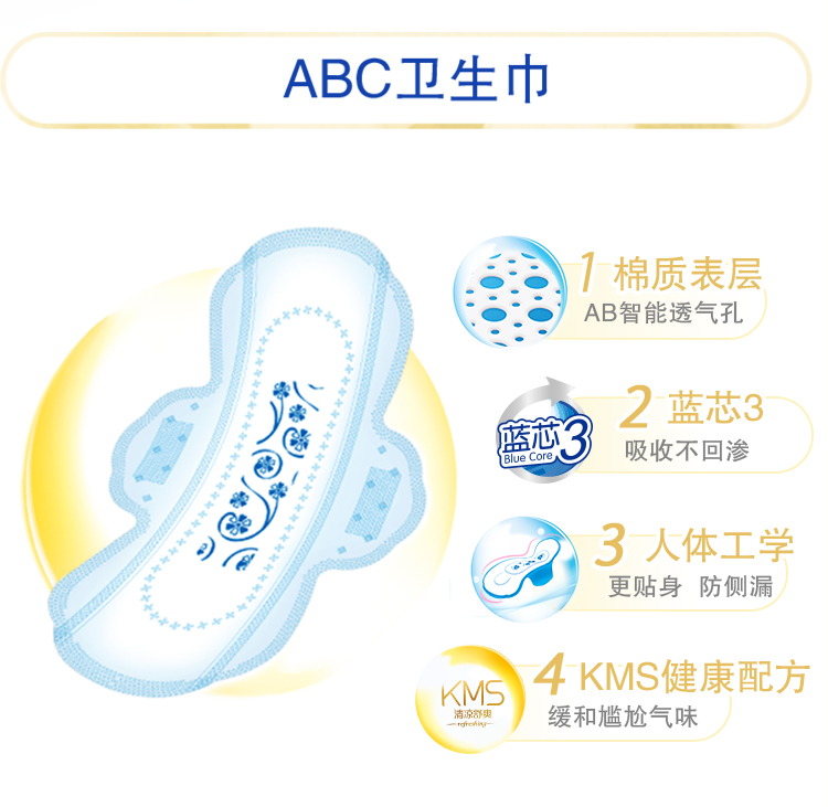 ABC日用卫生巾 纤薄棉柔240mm*18片（含KMS健康配方）