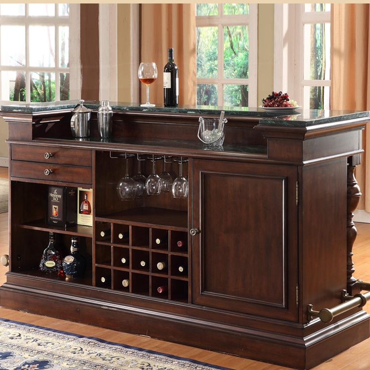 美式实木大理石家用吧台 欧式客厅隔断 别墅地下室酒柜橡木吧台桌