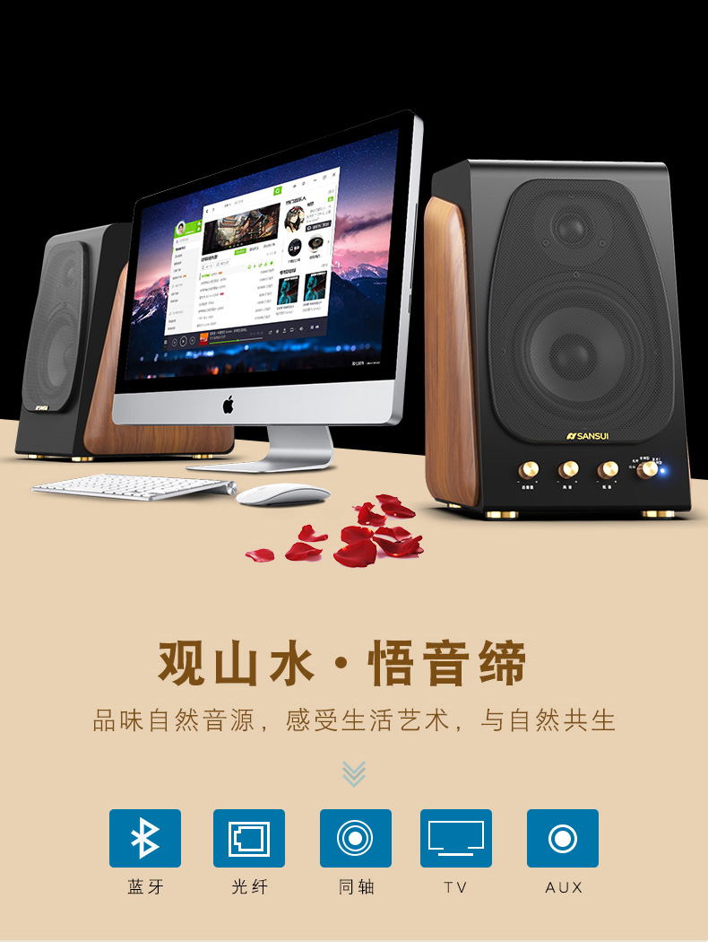 山水sansuis850蓝牙音箱音响20电脑手机台式有源光纤同轴家用多媒体