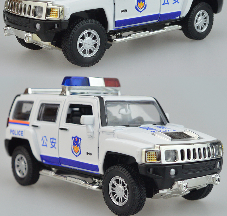 彩珀儿童警车玩具 警察车悍马h3特警车 小汽车模型合金车 带回力声光