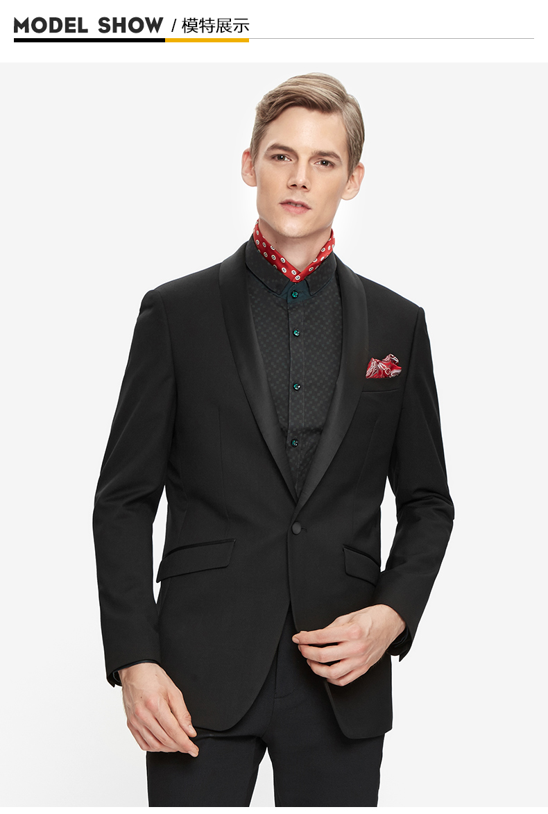 虎豹秋冬季男士青果领礼仪西装韩版外套男装青年时尚修身型新郎小西装
