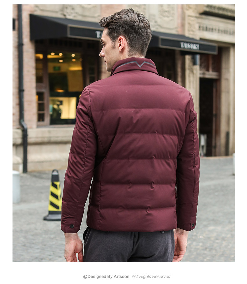 阿仕顿秋冬新品男士羽绒服时尚休闲纯色灰鸭绒羽绒外套