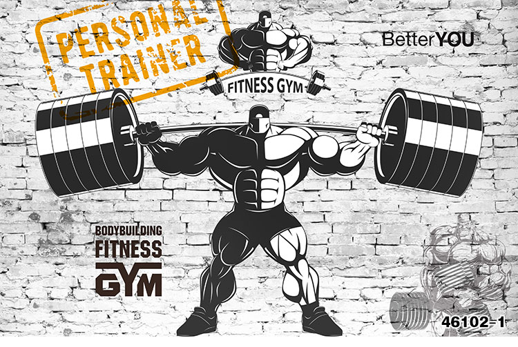 时尚涂鸦运动健身房墙纸酒吧ktv大型举重肌肉男砖墙木纹壁纸壹德壹