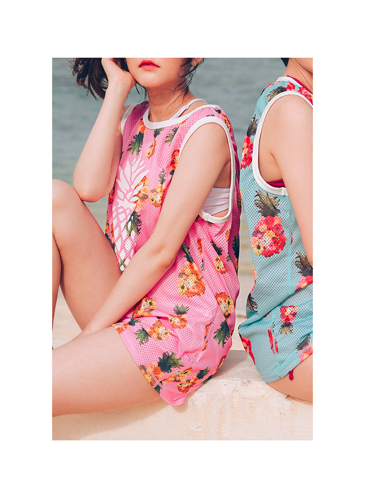 韩版新款比基尼罩衫三件套菠萝甜美可爱泳衣女沙滩装闺蜜款泳装