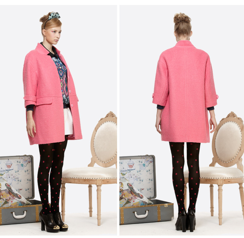 missoul米素女装立领单排扣中袖羊毛呢外套宽松大衣女