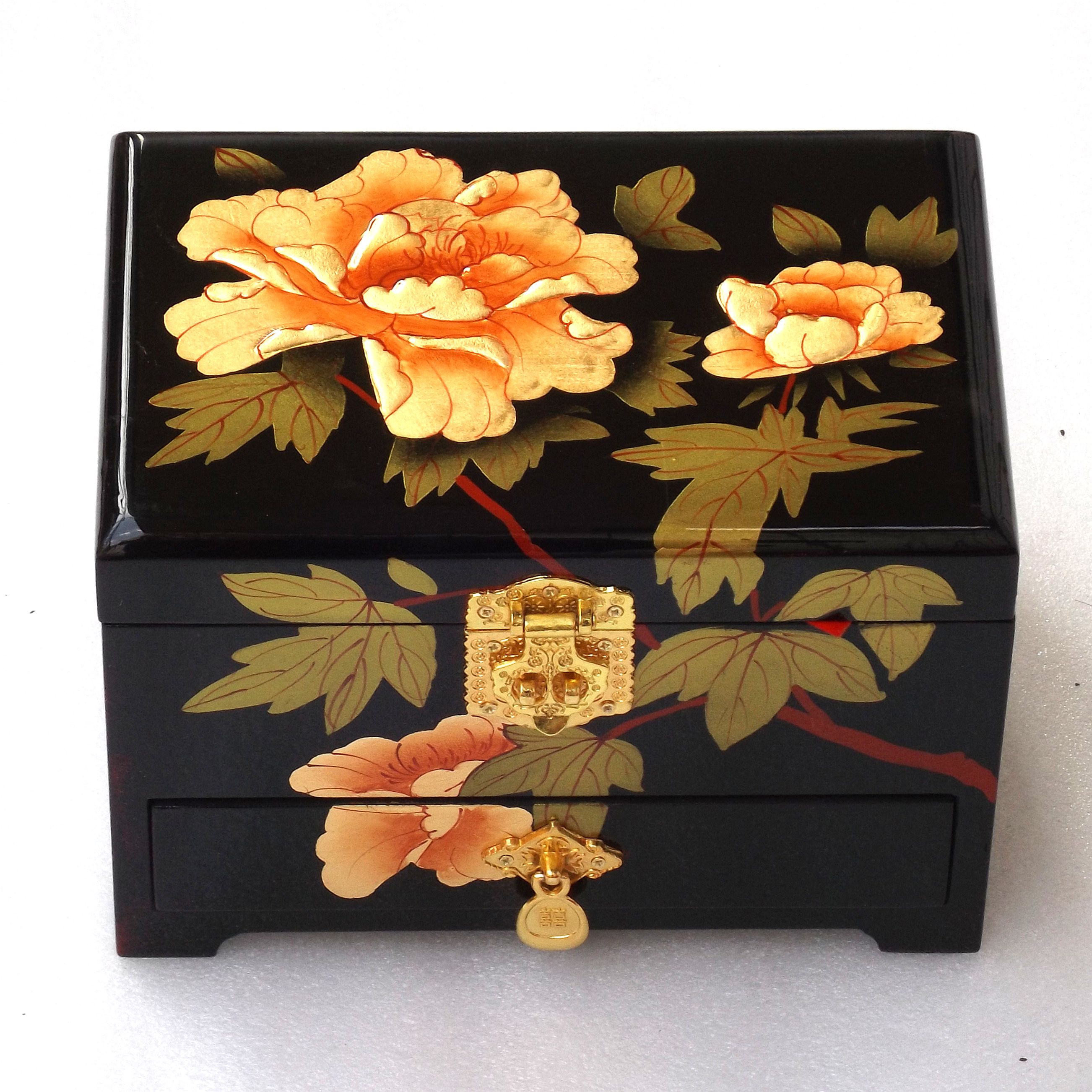 首饰珠宝箱复古平遥推光漆器首饰盒木质带锁梳妆盒结婚新娘实木