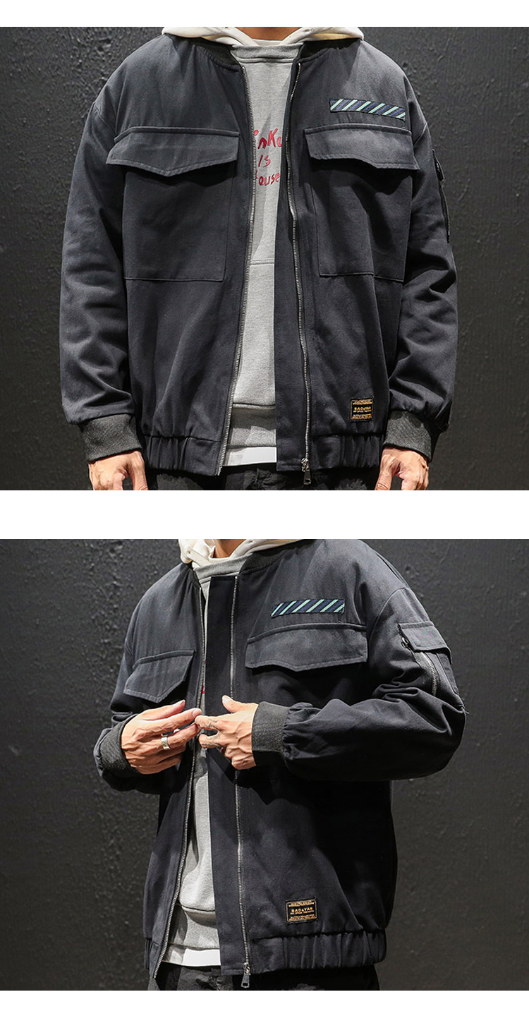 ymcm男装2018秋季工装休闲夹克棒球服男士加肥大码宽松外套秋装韩版潮