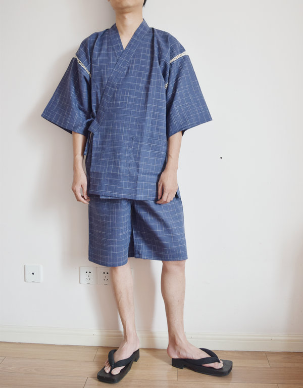 qma新款外贸日本春夏季棉男甚平浴衣和服日式睡衣和服家居服短袖睡衣