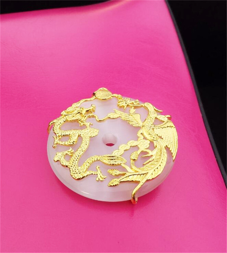 越南沙金猫眼石龙凤项链坠霸气男女情侣pths0001送女朋友七夕情人节