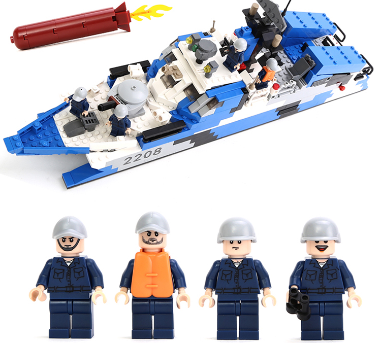 古迪(gudi) 海军战队系列 8024隐形导弹艇578片 小颗粒积木拼插儿童