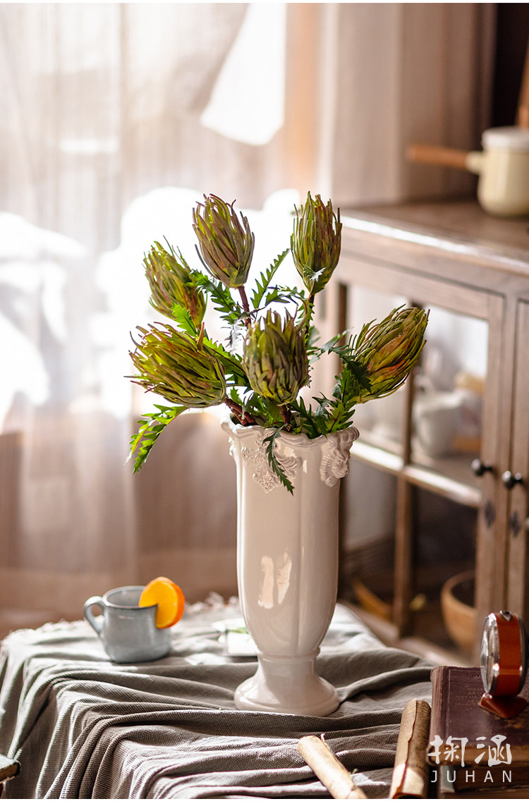 掬涵仿真花蓟果双头帝王花轻奢插花绢花客厅餐桌花艺摆件装饰品hh