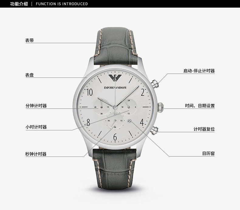 阿玛尼armani手表时尚系列简约大三针日期腕表休闲商务石英男表ar1861