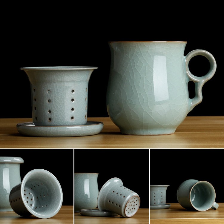 鼎亨 同心杯 都嘟杯办公室泡茶过滤带盖茶杯陶瓷情侣杯个人