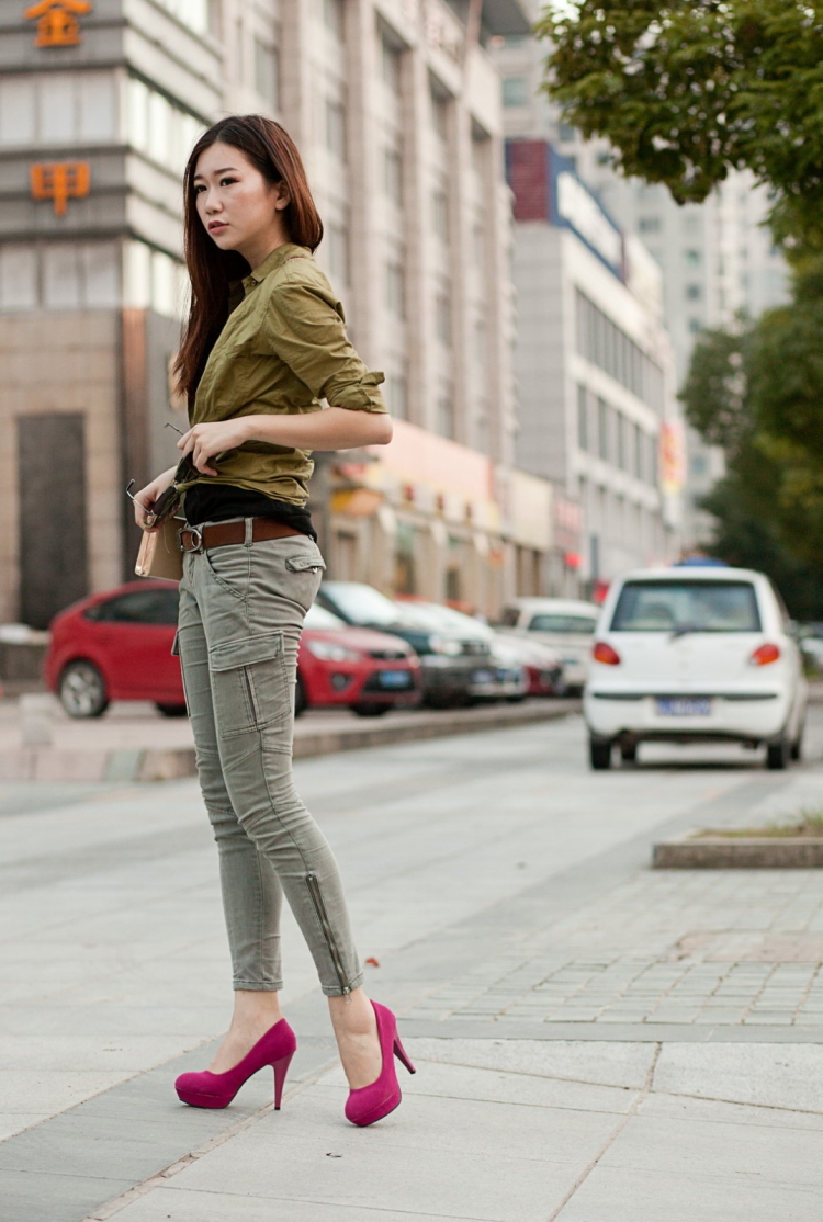 大码防水台绒面磨砂女士皮鞋细跟圆头中跟单鞋黑色高跟鞋5-7-10cm启如