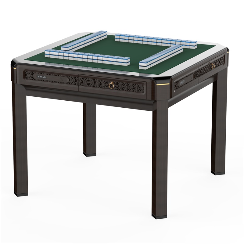 兴乐全自动麻将机 仿木纹深色 黑色麻将桌 中式餐桌 配盖板和充电 可