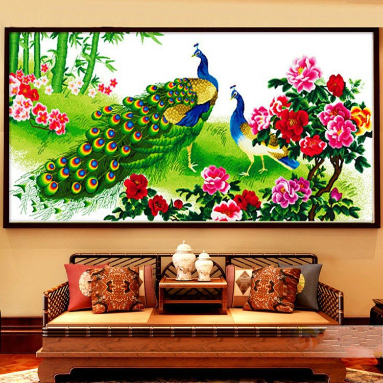 孔雀图十字绣线绣新款印花客厅花开富贵孔雀十字绣凤凰大幅25米