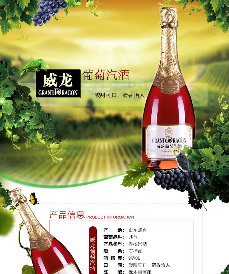 威龍葡萄酒 威龍紅酒 葡萄汽酒750ml*6 整箱裝【價格 圖片 品牌 報價