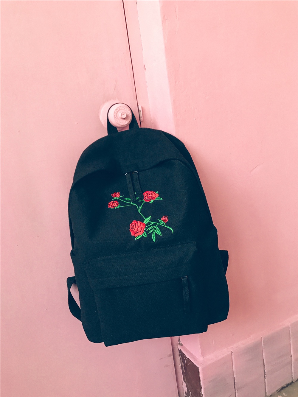 薇姬桑妮刺绣书包女双肩包韩版复古花朵帆布原宿高中学生闺蜜背包