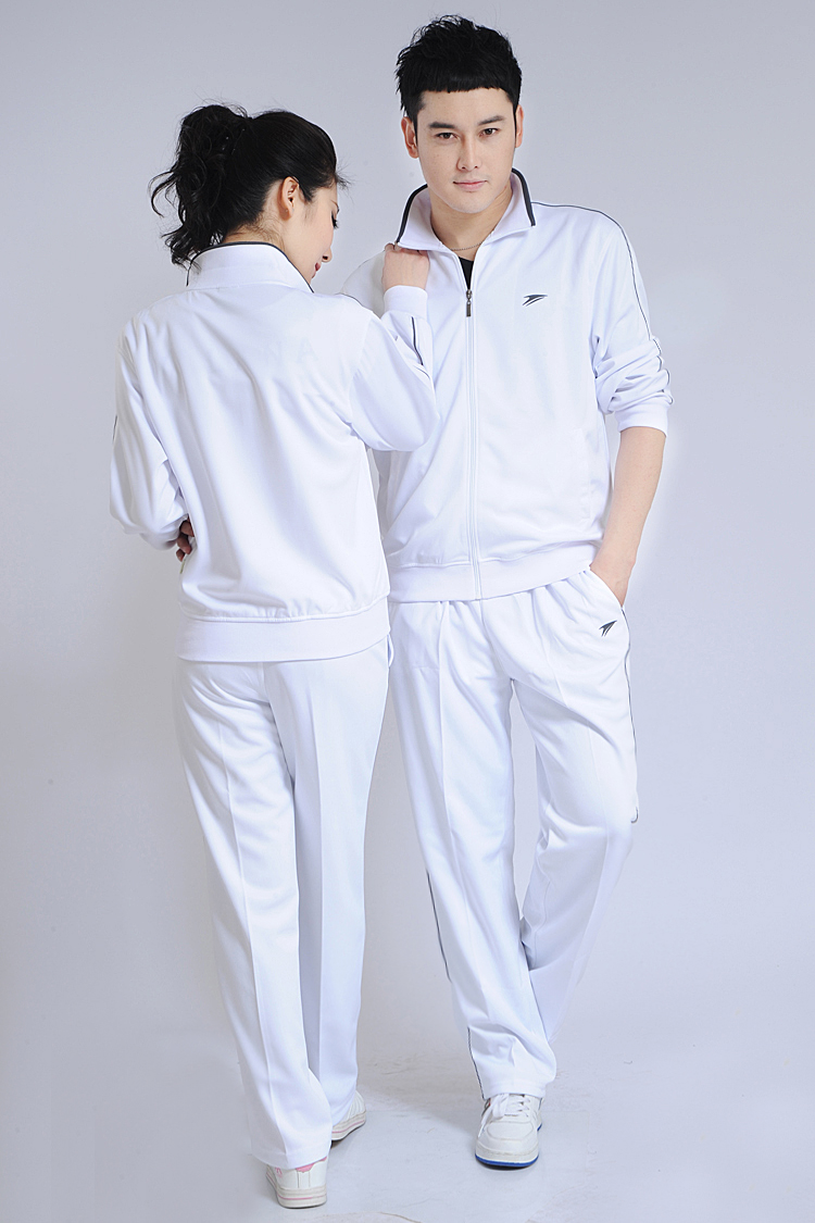 白色运动服套装男女春秋款南韩丝中老年服装