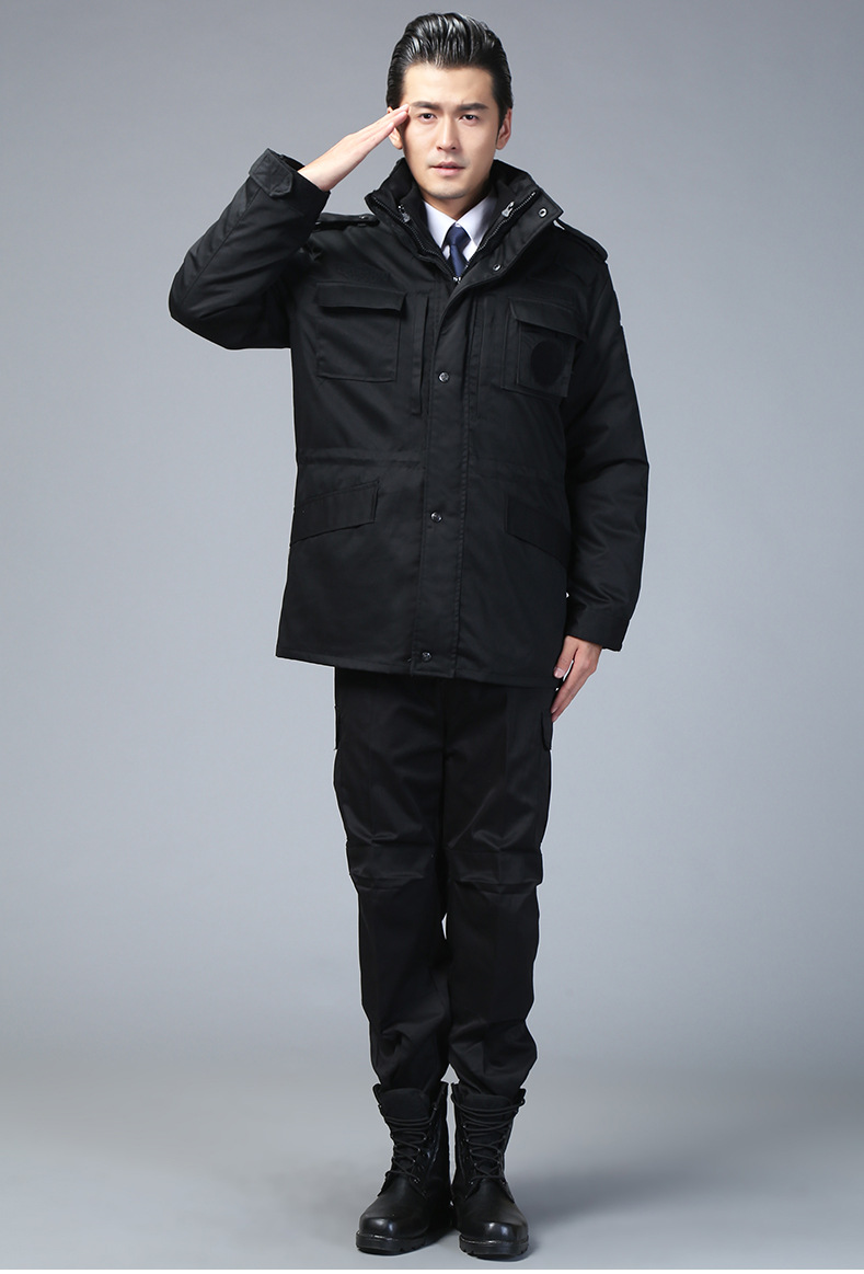 保安作训服冬装棉大衣黑色作训服棉衣男特训服套装勤务大衣6987
