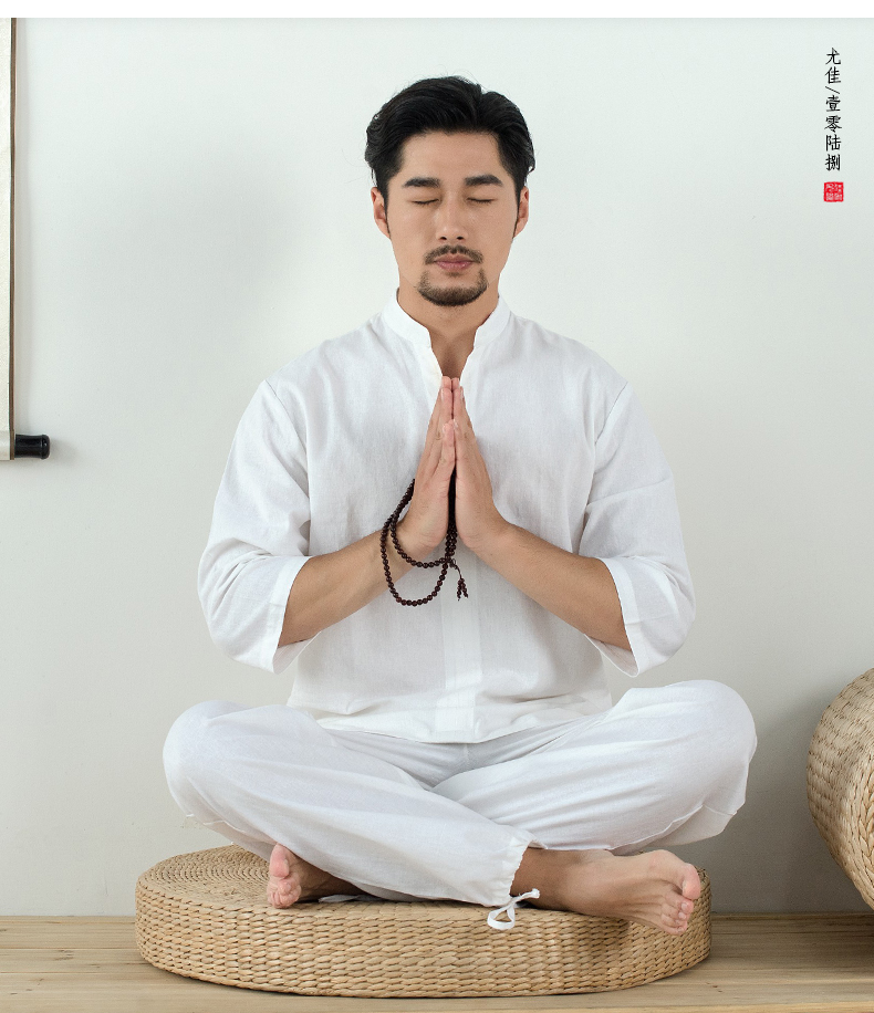 男士瑜伽服套装棉麻瑜珈服男禅修服男居士服打坐汉服ty
