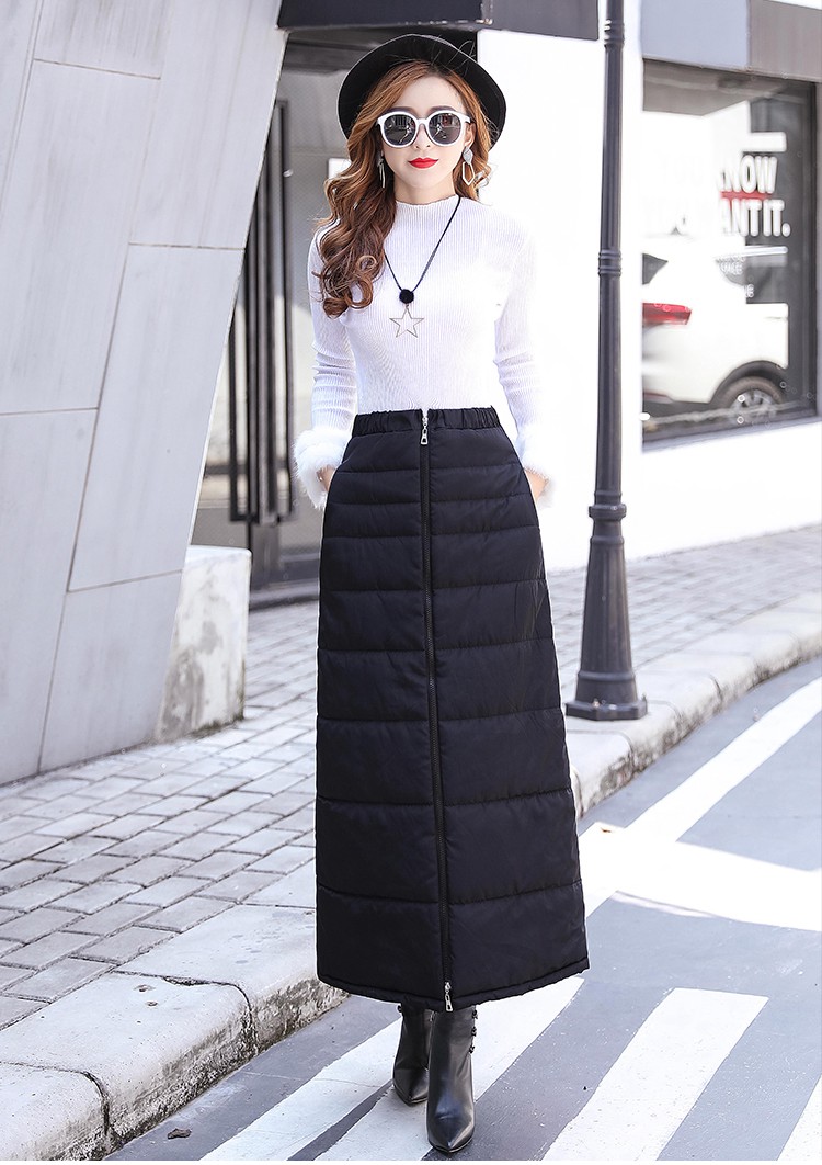 冬天裙子女冬百搭保暖羽绒半身裙中长款拉链棉臀裙a字裙一片式