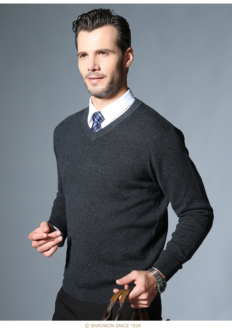 培罗蒙秋冬新款v领羊毛衫中年休闲打底针织衫套头羊毛衫男bd2616