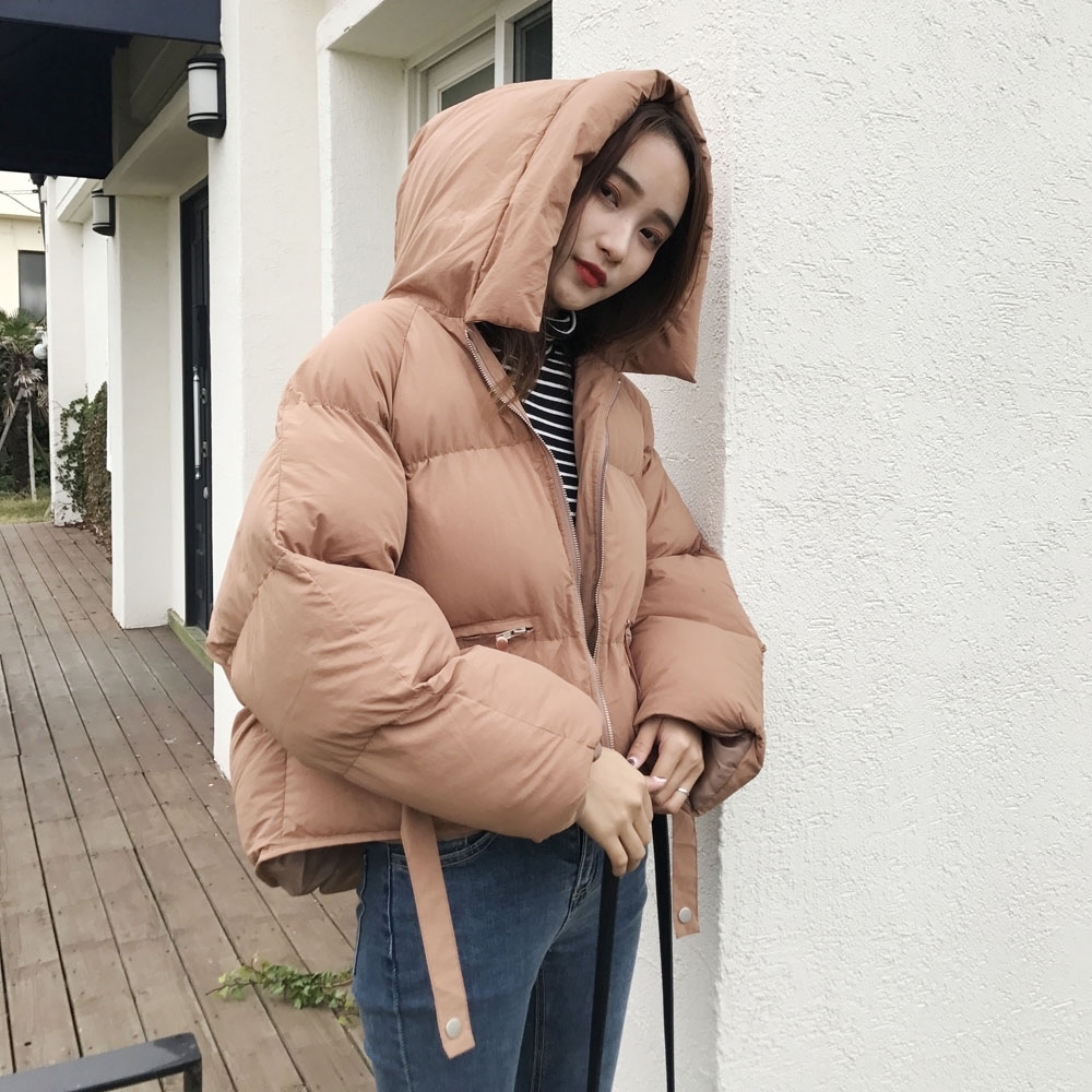 外套冬季女装上衣服学院风短款学生宽松棉袄纯色连帽面包服棉衣棉服