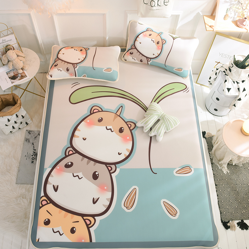 可水洗冰丝席三件套夏季凉席空软席子18冰凉席卡通折叠机洗