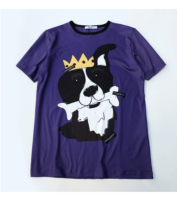 新款式春夏宽松本命狗狗图案皇冠狗头t恤短袖棉男女情侣装潮牌卡通