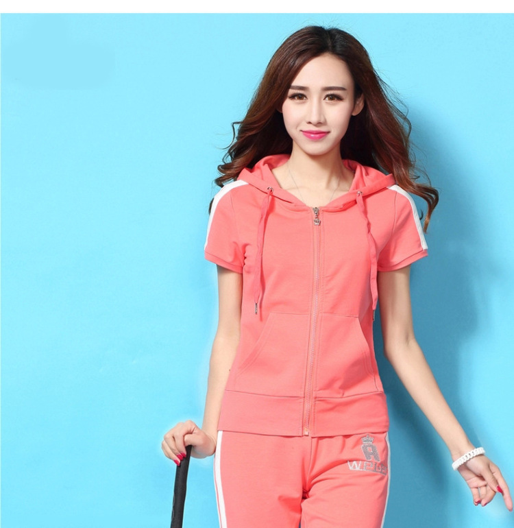 欧伦萨 运动户外套装夏季透气休闲运动套装女女式运动装套装 短袖zfb