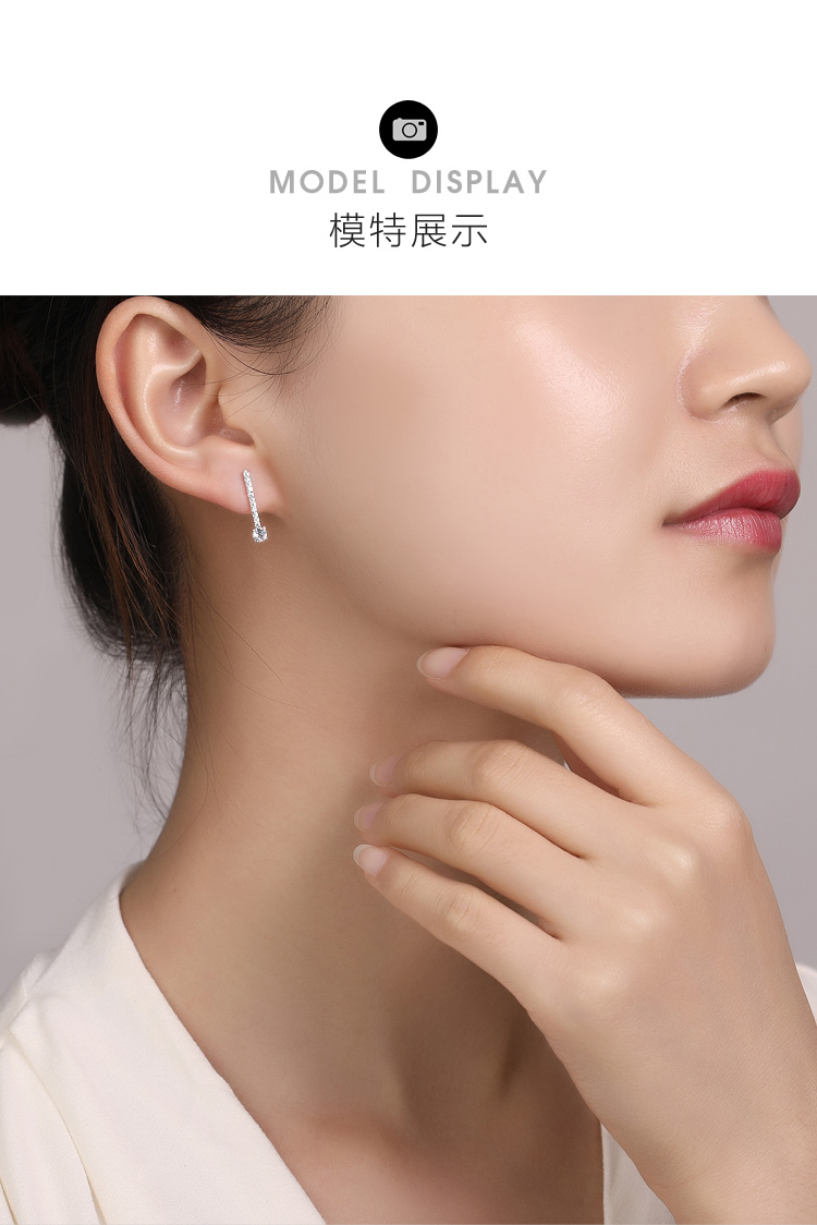 dtoto 纯银简约小巧设计感显脸瘦的耳环大气超仙网红耳钉 镀白金色