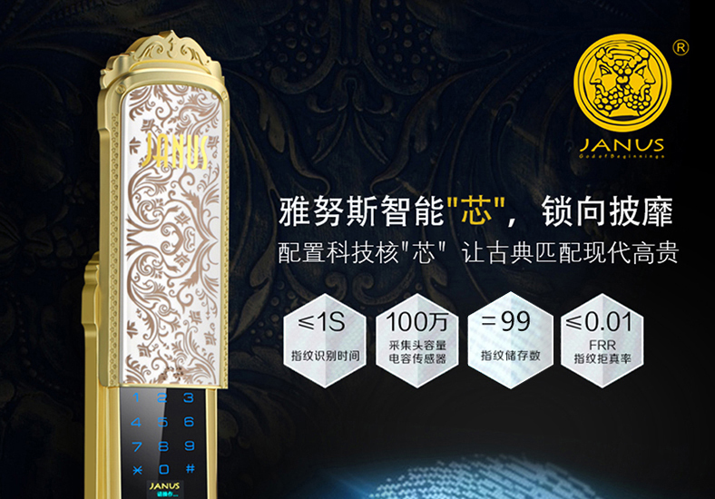 意大利雅努斯janus触摸电动滑盖智能电子防盗指纹密码锁翔系列cf2