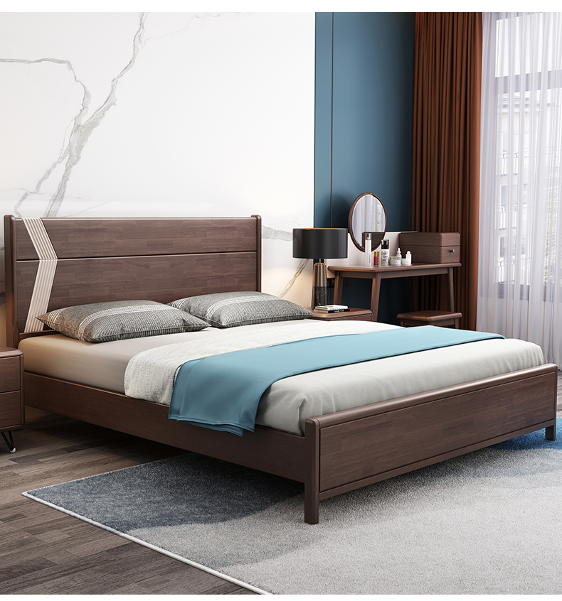 欧宝美北欧实木床现代简约主卧小户型家具