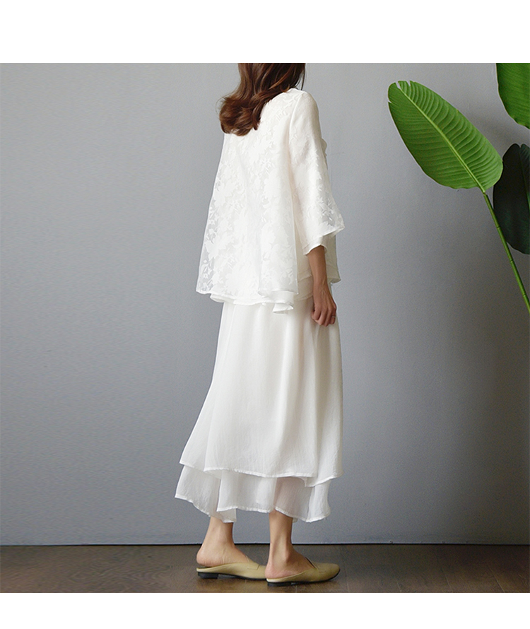 夏季中国风白色复古棉麻长裙半身裙女宽松禅修茶服大摆长款纱裙女白色