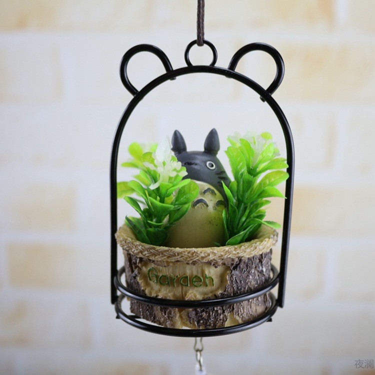 1009龙猫铁艺带灯风铃 创意个性特色挂饰工艺品家居礼品装饰挂件