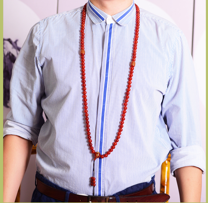 天然玛瑙项链108佛珠男士文玩把件居家挂饰送礼收藏生日礼物包邮