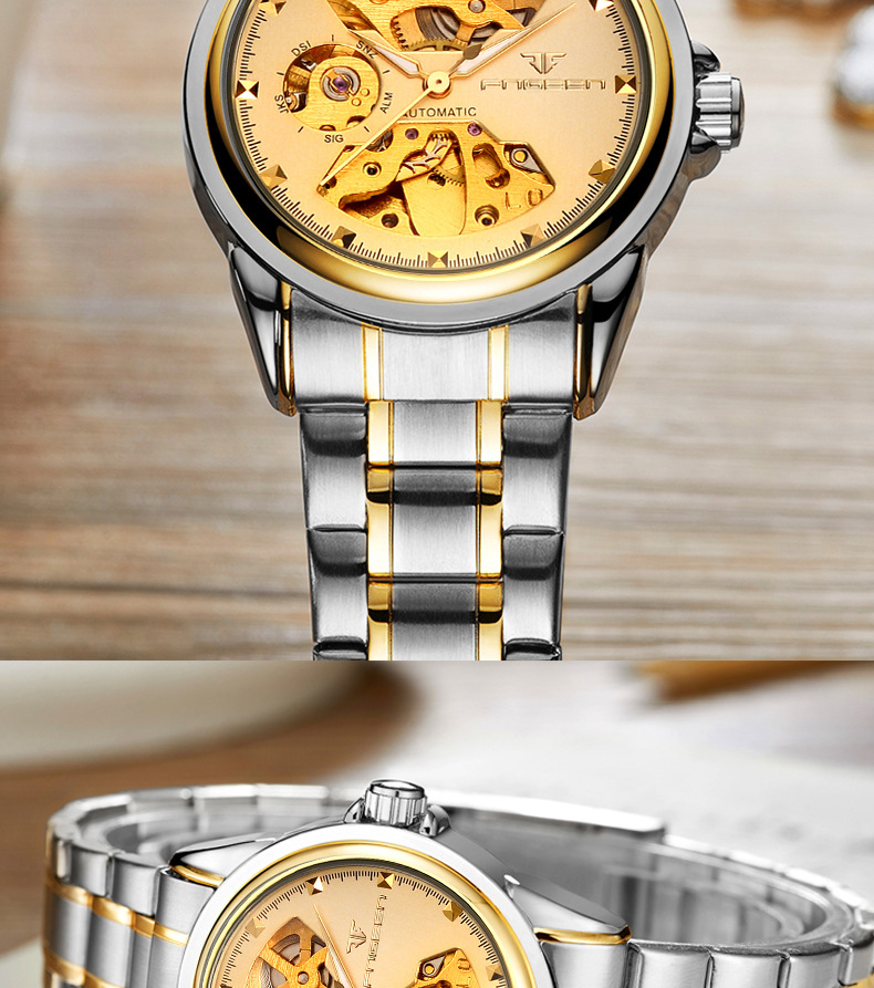 芬尊(fngeen)男士手表双面镂空全自动机械表韩版商务防水休闲腕表8818