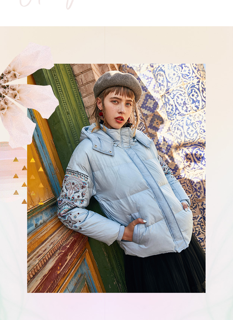 裂帛短羽绒服女2020冬季新款时尚刺绣百搭少女风加厚鸭绒连帽外套