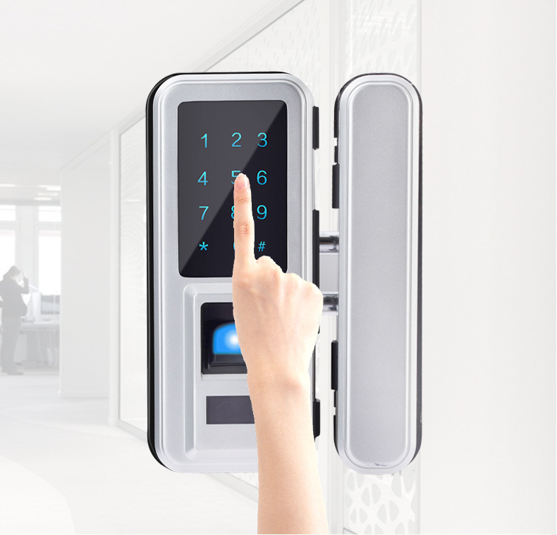 智力士玻璃门指纹锁智能锁办公室密码锁遥控刷卡锁免开孔电子锁单双开