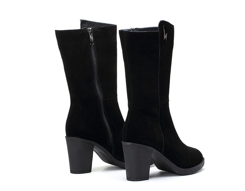 senda/森达2018冬季新款专柜同款时尚粗高跟女中筒靴4gi01dz8