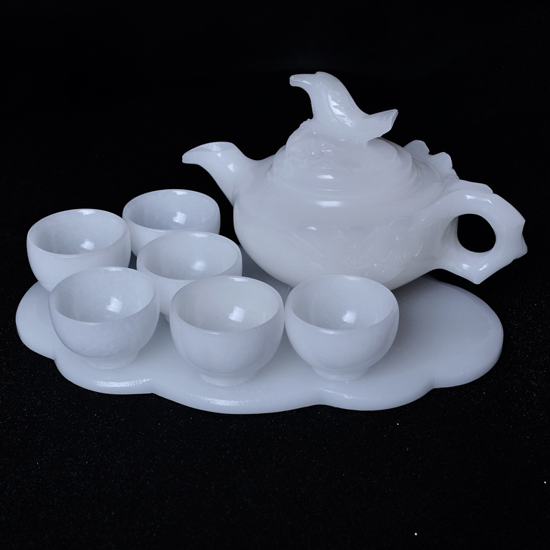 宛玉盈阿富汗白玉茶具玉茶壶玉茶杯一套七夕情人节礼物送国检gtc证书