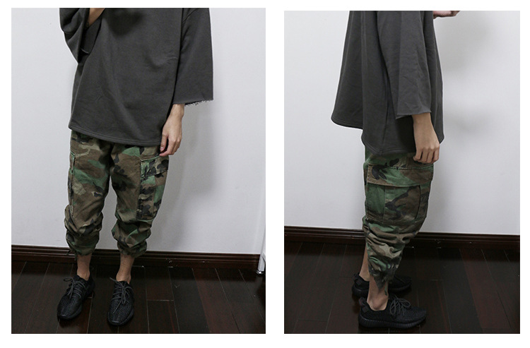off white 2016春秋新款 欧美 kanye west高街迷彩工装裤多袋裤多功能