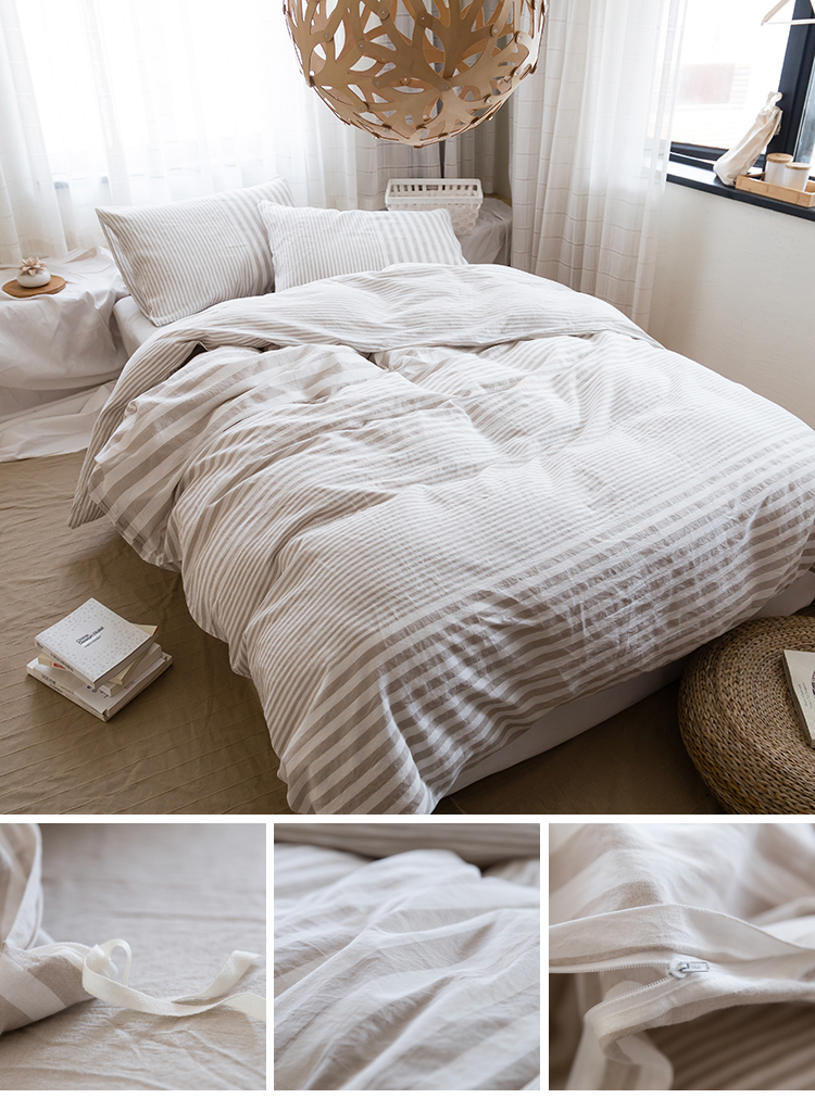 纯色水洗棉四件套亚麻质感素色简约全棉麻床品床单床笠纯棉被套