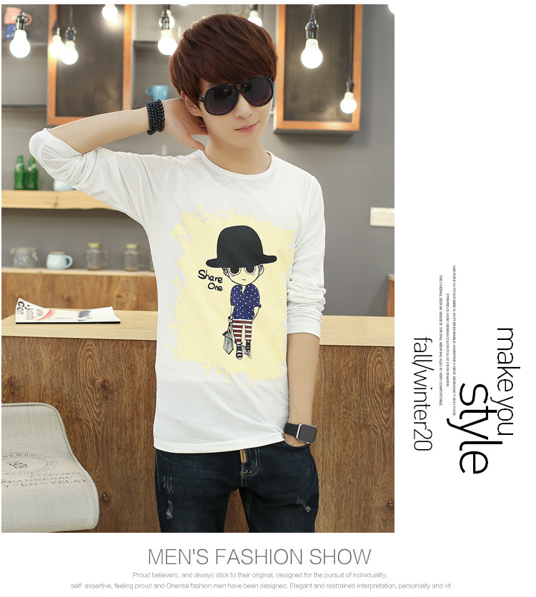 秋冬新款加绒加厚长袖T恤男士保暖打底衣男学