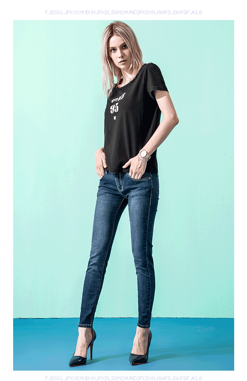 小魔鱼牛仔裤夏款女士中腰弹力九分裤修身显瘦小脚铅笔裤316201